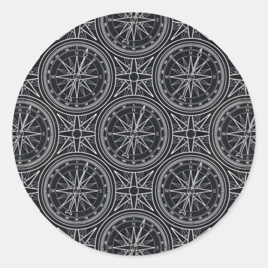 Wind Rose Compass Muster Runder Aufkleber (Vorderseite)