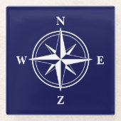 Wind Rose Kompass Star Design nautische Marine Bla Glasuntersetzer (Vorderseite)