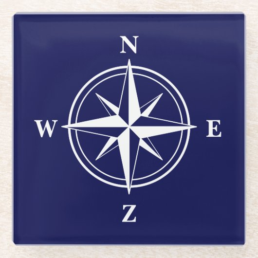 Wind Rose Kompass Star Design nautische Marine Bla Glasuntersetzer (Vorderseite)