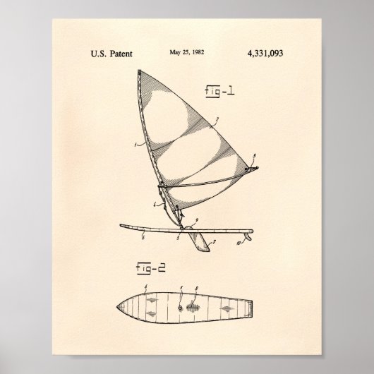 Wind Surfboard 1982 Patent Art Old Peper Poster (Vorne)