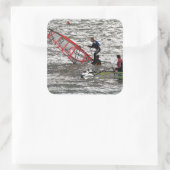 WIND SURFEN QUADRATISCHER AUFKLEBER (Tasche)