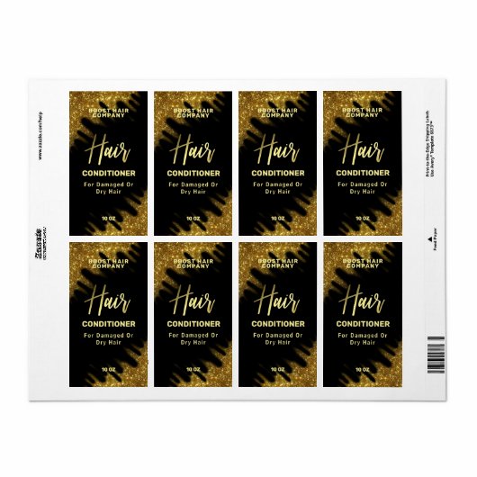 Wind Swept Glitzer Gold Hair Care Product Labels (Vorne)