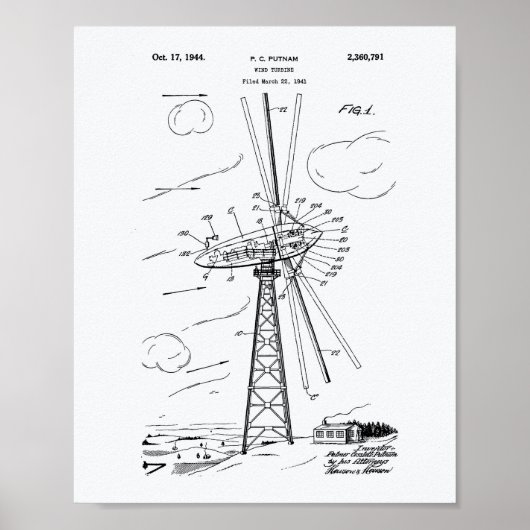 Wind Turbine 1944 Weißbuch zum Thema "Patent Art" Poster (Vorne)