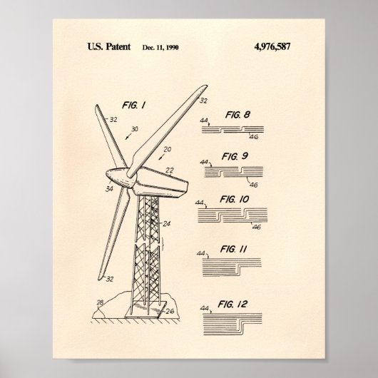 Wind Turbine Rotor 1990 Patent Art Old Peper Poster (Vorne)