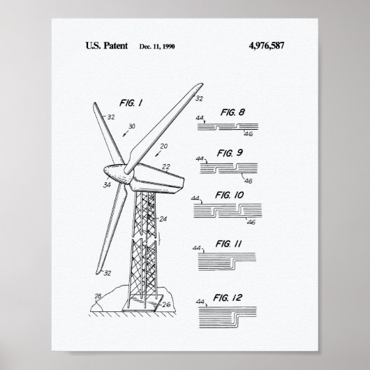 Wind Turbine Rotor 1990 Patent Art Weißbuch Poster (Vorne)