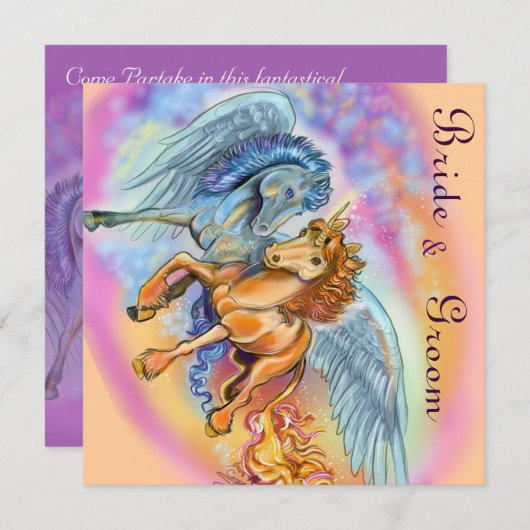 Wind und Flamme Romantische Einhorneinladung Einladung (Vorne/Hinten)