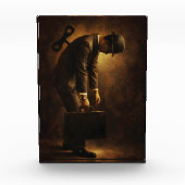 Wind-Up Office Man Surreal Routine Grind Oil Paint Fotoblock (Vorderseite)