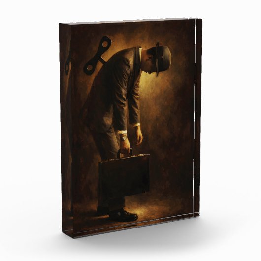 Wind-Up Office Man Surreal Routine Grind Oil Paint Fotoblock (Links)