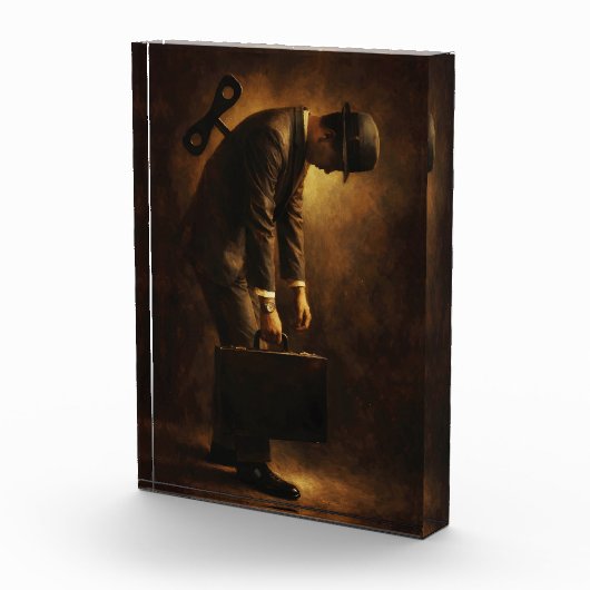 Wind-Up Office Man Surreal Routine Grind Oil Paint Fotoblock (Rechts)