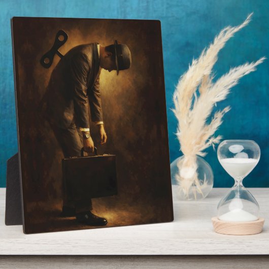 Wind-Up Office Man Surreal Routine Grind Oil Paint Fotoplatte (Seite)