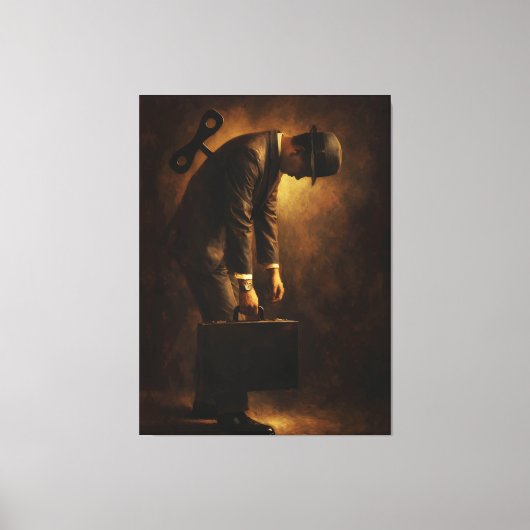 Wind-Up Office Man Surreal Routine Grind Oil Paint Leinwanddruck (Vorderseite)