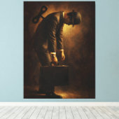 Wind-Up Office Man Surreal Routine Grind Oil Paint Leinwanddruck (Insitu (Holzboden))