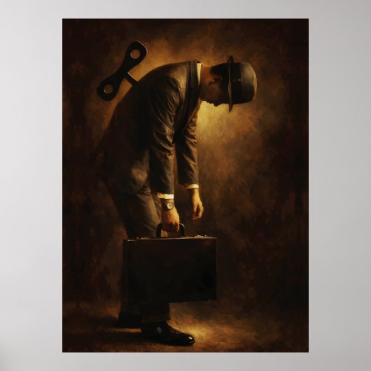 Wind-Up Office Man Surreal Routine Grind Oil Paint Poster (Vorne)