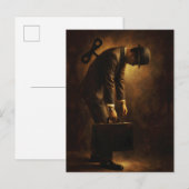 Wind-Up Office Man Surreal Routine Grind Oil Paint Postkarte (Vorne/Hinten)