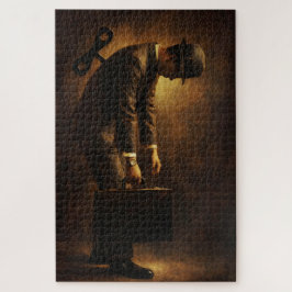Wind-Up Office Man Surreal Routine Grind Oil Paint Puzzle