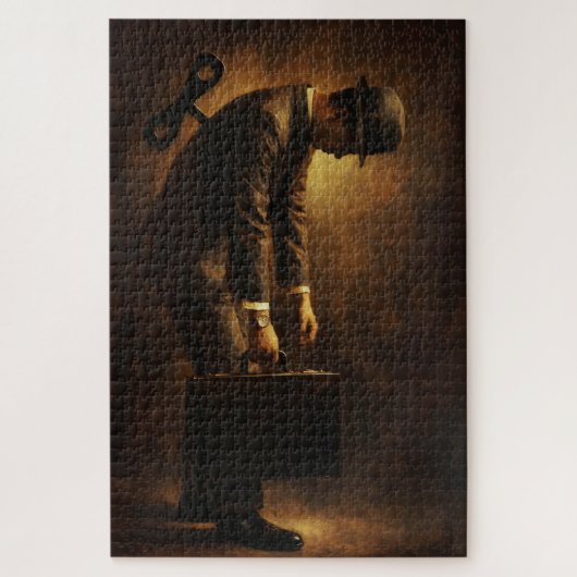 Wind-Up Office Man Surreal Routine Grind Oil Paint Puzzle (Vertikal)