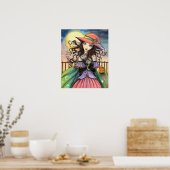 Wind von Halloween Fantasy Art Hexe und Tabby Cat Poster (Küche)