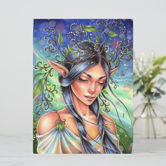 Wind Whispers Fairy Elf Fantasy Woman Art Card (Stehend Vorderseite)