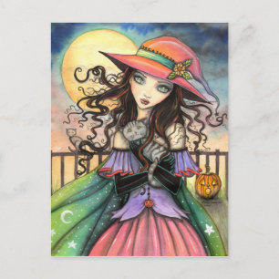 Winde des Halloween Hexen Tabby Katzen Kunst Postkarte
