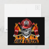Winde Feuerwehrschädel und Flammenäxe Postkarte (Vorne/Hinten)
