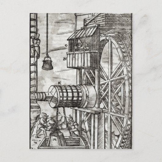 Winde für die Gewinnung von Wasser aus einer Mine Postkarte (Vorderseite)