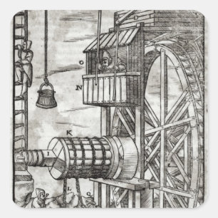 Winde für die Gewinnung von Wasser aus einer Mine Quadratischer Aufkleber