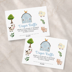 Windel-Raffel Bauernhoftiere Stall Baby-Party Begleitkarte
