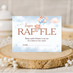 Windel-Raffel-Teddybär Blau und Rosé Baby-Party Begleitkarte