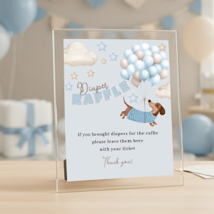 Windel-Raffle-Dachshund-Blau-Baby-Shower-Spiel Poster