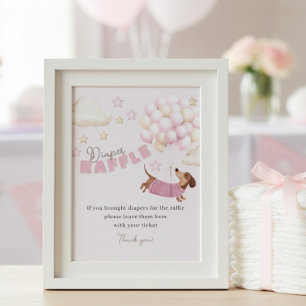 Windel-Raffle-Dachshund-Rosa-Baby-Shower-Spiel Poster