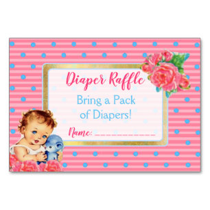 Windel-Raffle für Baby Vintage Mädchen und Rosen K Tischnummer