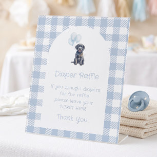 Windel-Raffle-Schild für Baby-Party mit schwarzem  Sockelschild