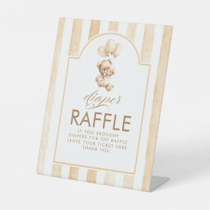 Windel-Raffle-Teddybär Beige Streifen Babyparty Sockelschild