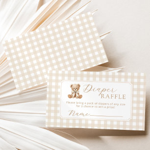 Windel-Raffle Teddybär neutral Gingham Begleitkarte