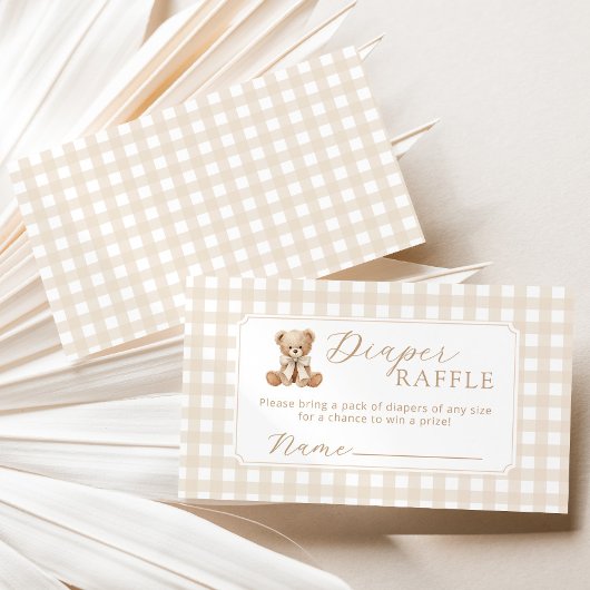 Windel-Raffle Teddybär neutral Gingham Begleitkarte