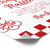 Windel-Raffle Whimsical Red Bow Pizza Baby Shower Poster (Ecke)