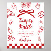 Windel-Raffle Whimsical Red Bow Pizza Baby Shower Poster (Vorne)