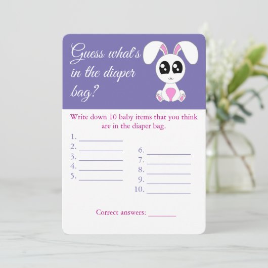 Windelbeutel, Baby Dusche Spielkarte Flyer, Kaninc Einladung (Stehend Vorderseite)