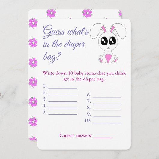 Windelbeutel, Baby Dusche Spielkarte Flyer, Kaninc Einladung (Vorne/Hinten)