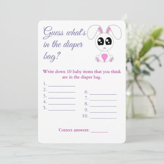 Windelbeutel, Baby Dusche Spielkarte Flyer, Kaninc Einladung (Stehend Vorderseite)