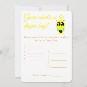 Windelbeutel, Baby Shower Game Card Flyer, Biene Einladung