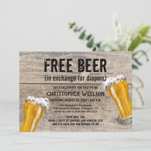 Windeln & Beer Vater Babydusche Party Einladung (Stehend Vorderseite)