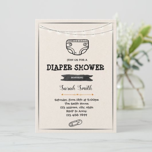 Windeln Dusche Party Einladung (Stehend Vorderseite)