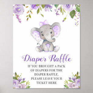 Windeln Lila Elephant Baby Girl Dusche Poster