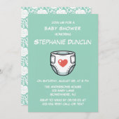 Windeln mit einer Red Heart Babydusche Einladung (Vorne/Hinten)