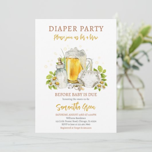 Windeln Party Beere bevor Baby mit Babydusche vers Einladung (Stehend Vorderseite)