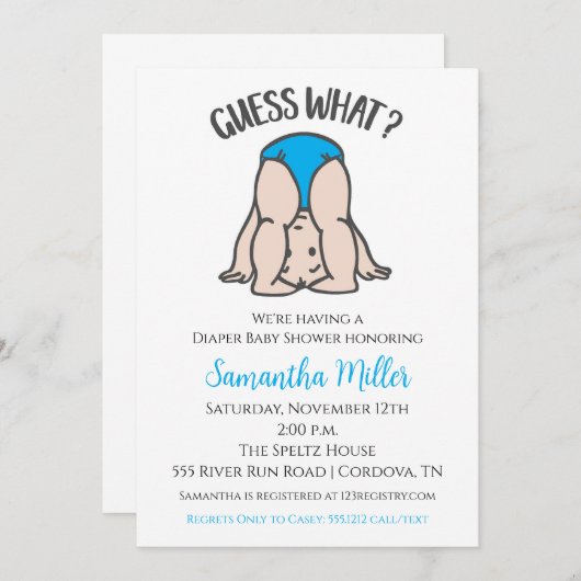 Windeln Party Kinderdusche Einladung (Vorne/Hinten)