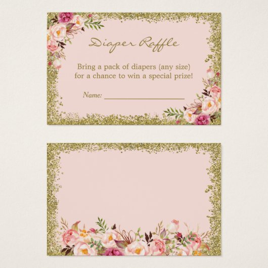 Windeln Raffekarte Blush Pink Gold Glitzer Bloral (Vorne & Hinten)