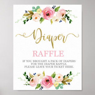 Windeln Raffelrosa und goldenes Blumenzeichen Poster
