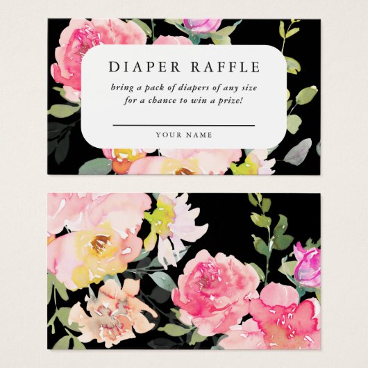Windeln Raffle Baby Dusche Blumenzettel (Vorne & Hinten)